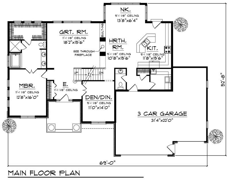 Floor Plan First Story of European Plan #101-1188
