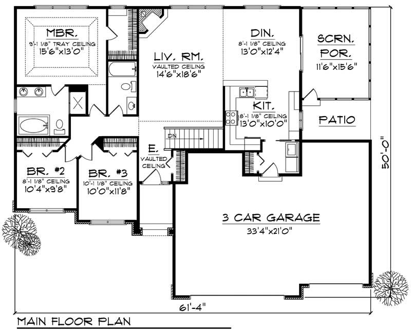 Floor Plan First Story of Ranch Plan #101-1190