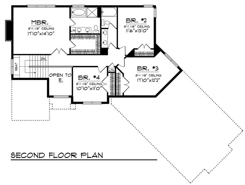 Floor Plan Second Story of Ranch Plan #101-1196
