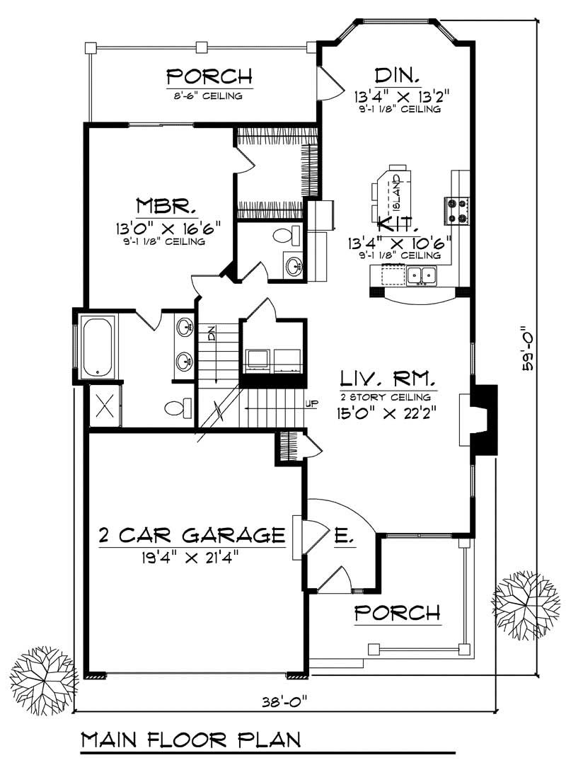 Floor Plan First Story of Farmhouse Plan #101-1198