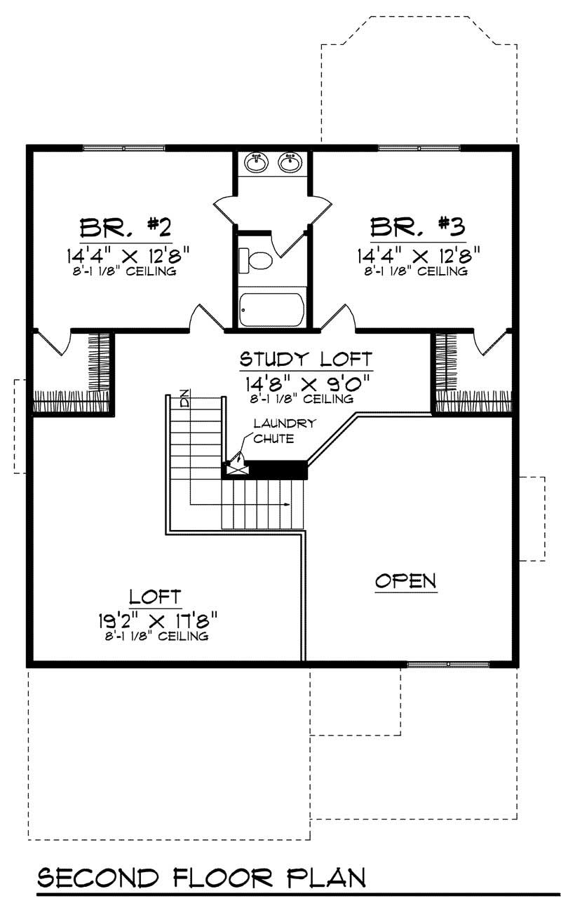 Floor Plan Second Story of Farmhouse Plan #101-1198