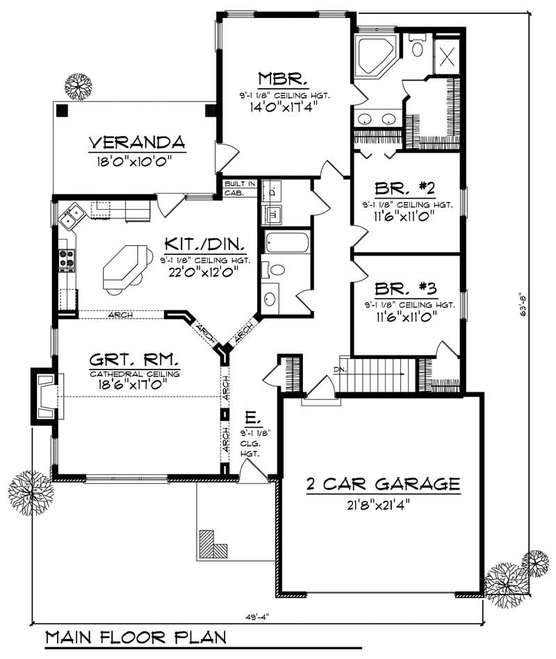 Floor Plan First Story of Ranch Plan #101-1199