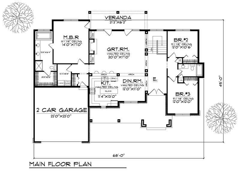 Floor Plan First Story of Country Plan #101-1200