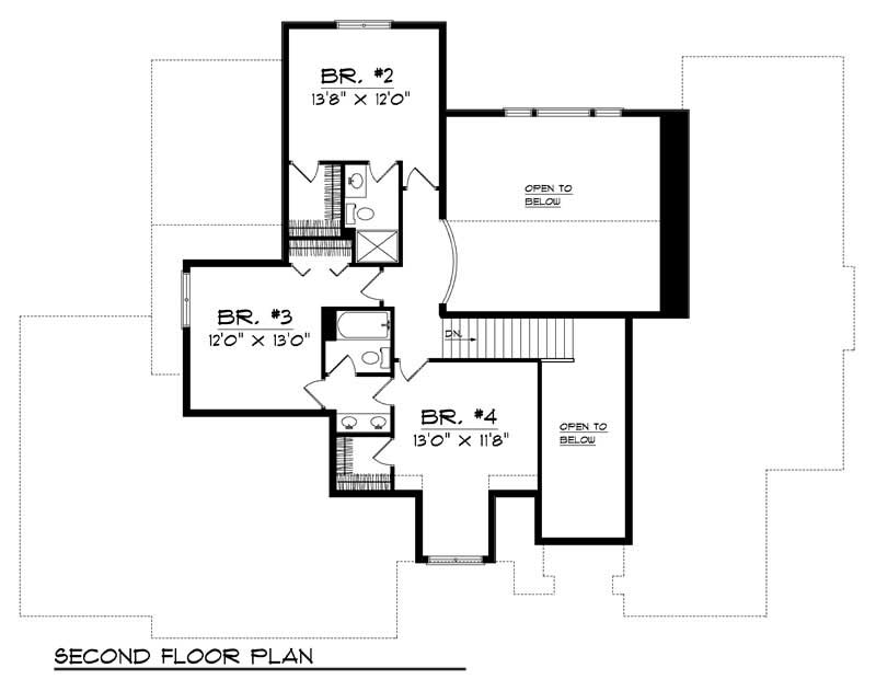 Floor Plan Second Story of Craftsman Plan #101-1204