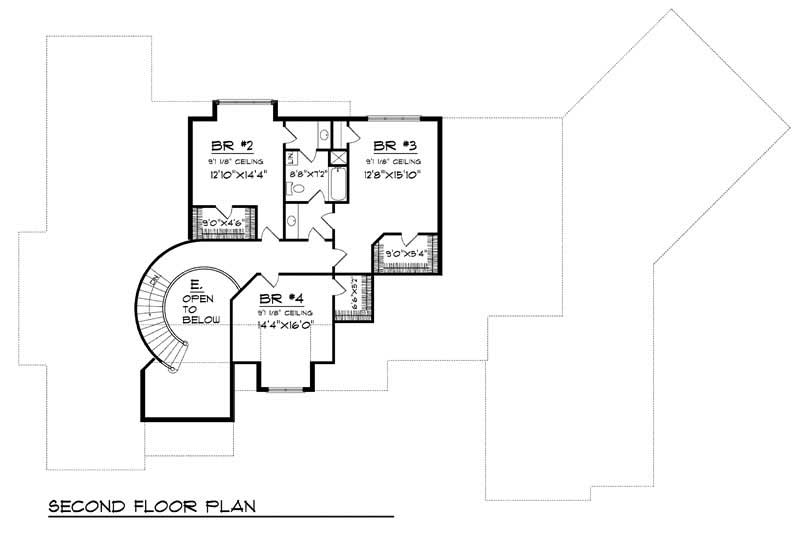 Floor Plan Second Story of European Plan #101-1205