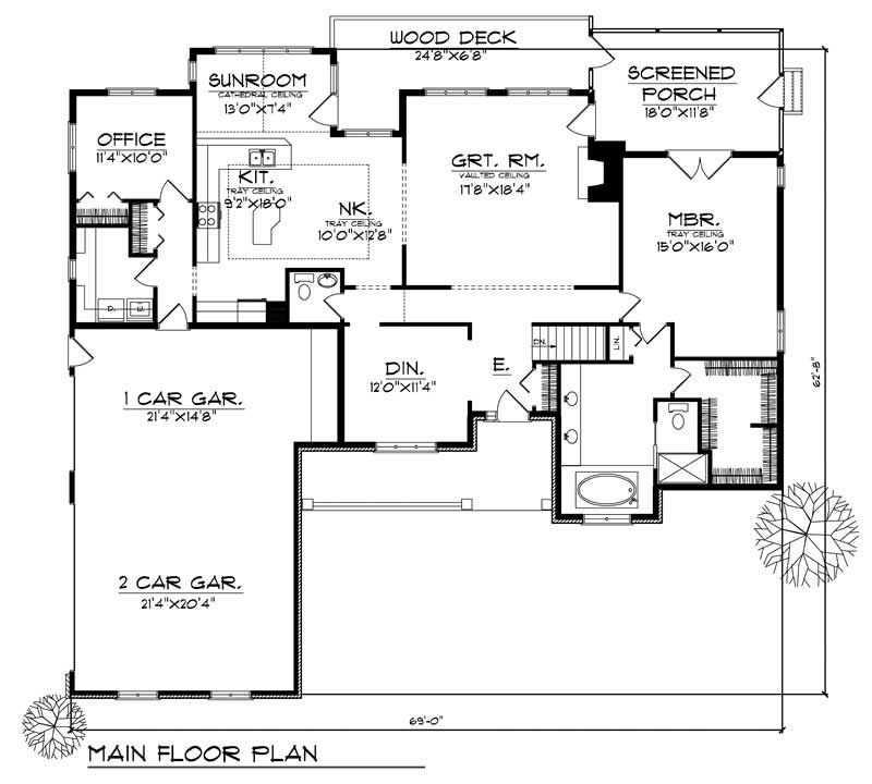 Floor Plan First Story of Ranch Plan #101-1206