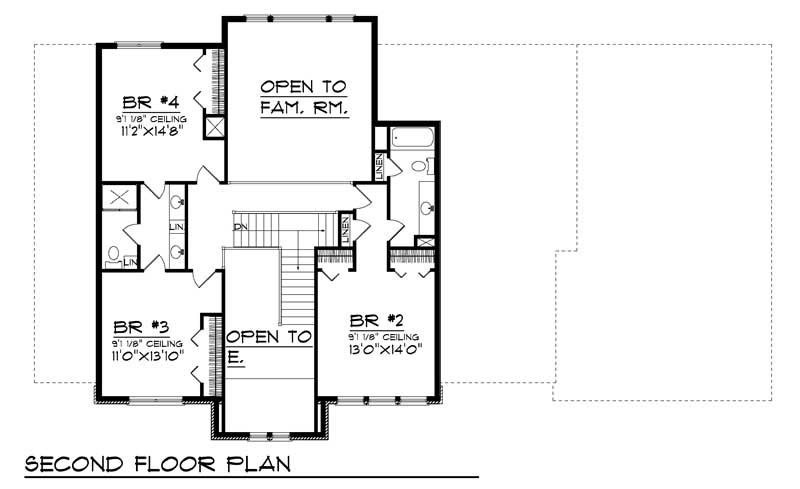 Floor Plan Second Story of European Plan #101-1207