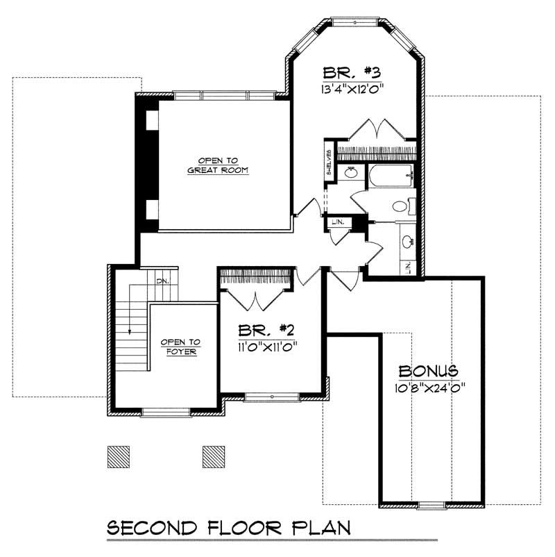 Floor Plan Second Story of European Plan #101-1209