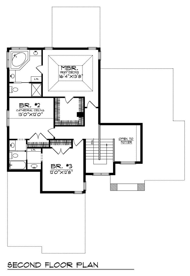 Floor Plan Second Story of Craftsman Plan #101-1210