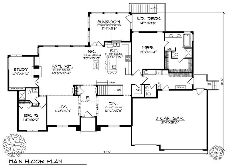 Floor Plan First Story of Ranch Plan #101-1211