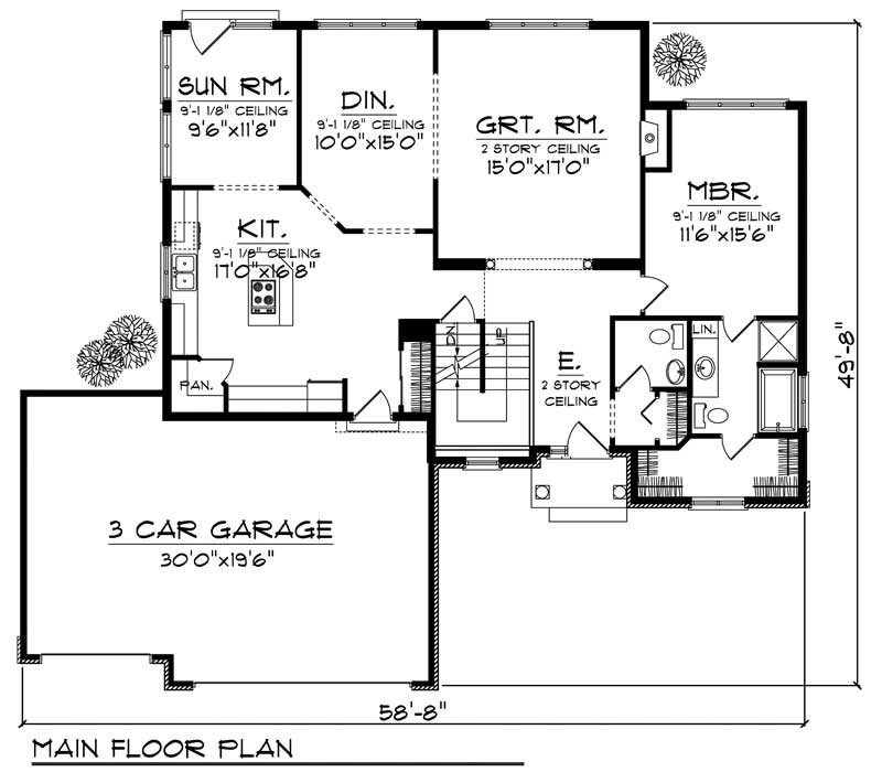 Floor Plan First Story of French Plan #101-1221