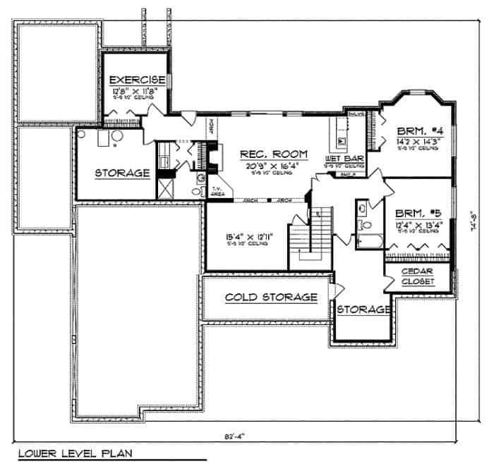 Floor Plan Basement of Ranch Plan #101-1222