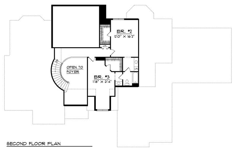 Floor Plan Second Story of European Plan #101-1225