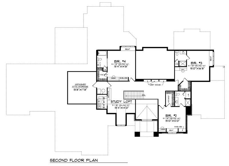 Floor Plan Second Story of European Plan #101-1228