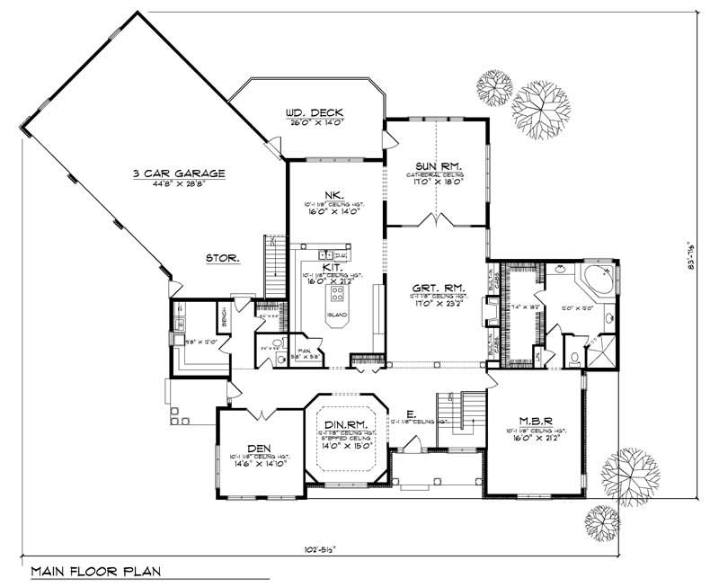 Floor Plan First Story of Ranch Plan #101-1230