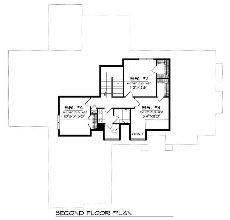 Floor Plan Second Story of Craftsman Plan #101-1231