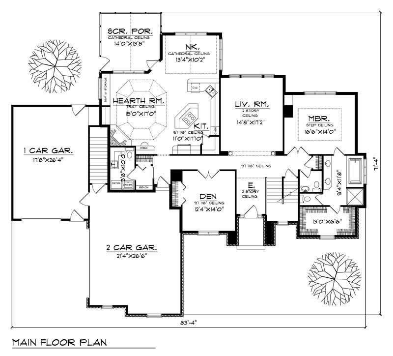 Floor Plan First Story of Country Plan #101-1234