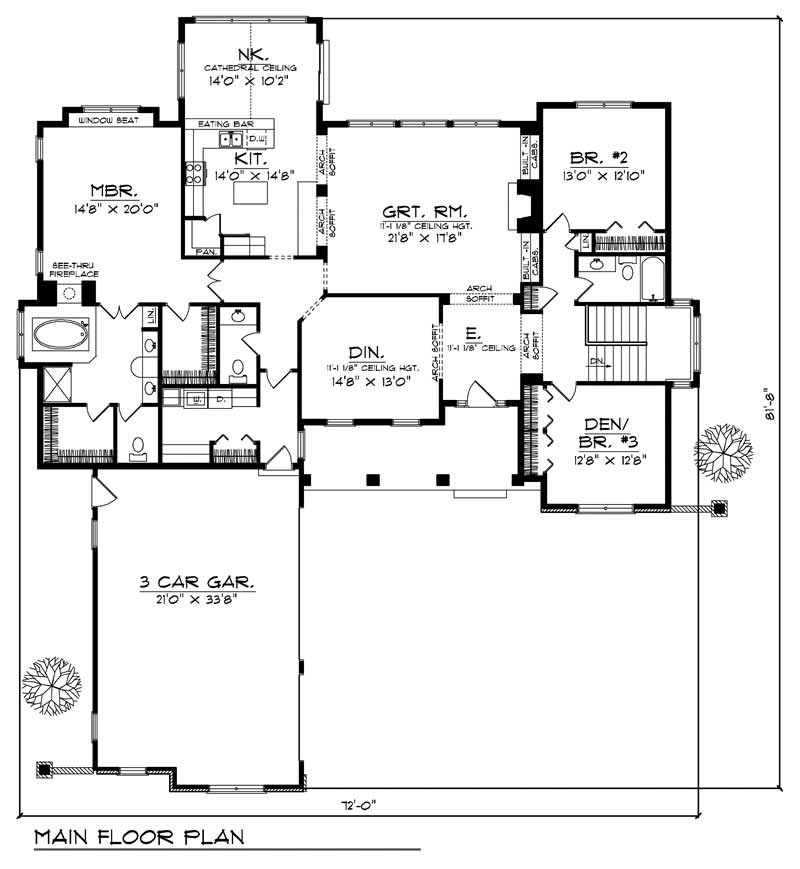 Floor Plan First Story of Ranch Plan #101-1238