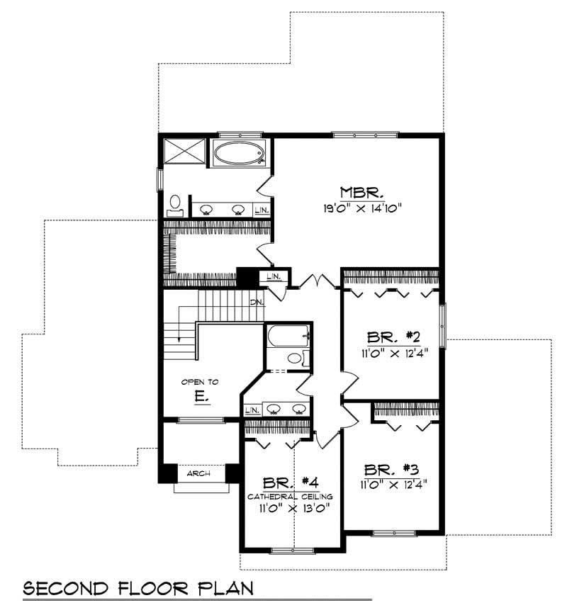 Floor Plan Second Story of Craftsman Plan #101-1239