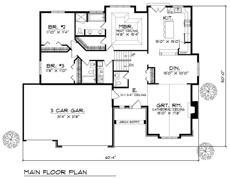 Floor Plan First Story of Craftsman Plan #101-1240