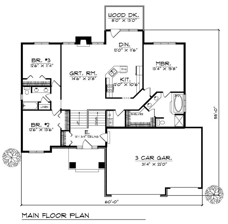 Floor Plan First Story of Ranch Plan #101-1241