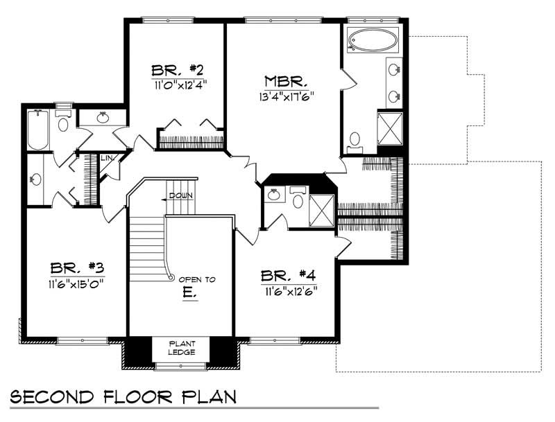 Floor Plan Second Story of Colonial Plan #101-1242