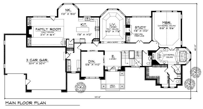 Floor Plan First Story of European Plan #101-1249
