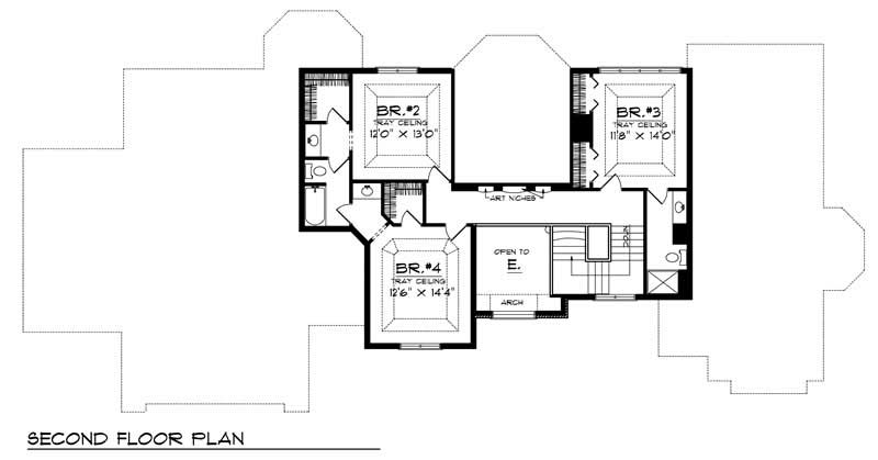 Floor Plan Second Story of European Plan #101-1249