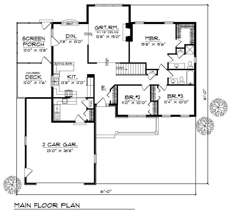 Floor Plan First Story of Ranch Plan #101-1250