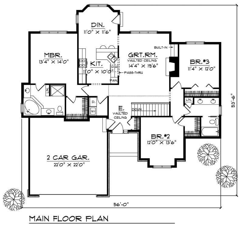 Floor Plan First Story of Ranch Plan #101-1254