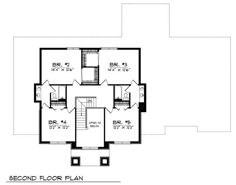 Floor Plan Second Story of Georgian Plan #101-1257