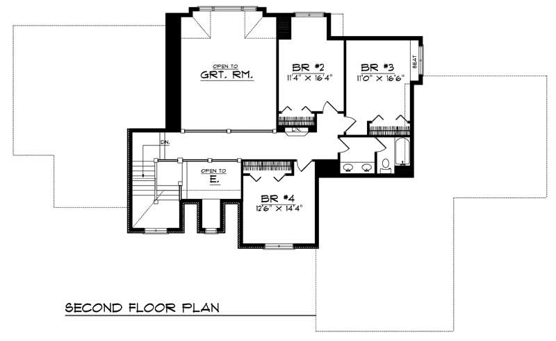 Floor Plan Second Story of European Plan #101-1261