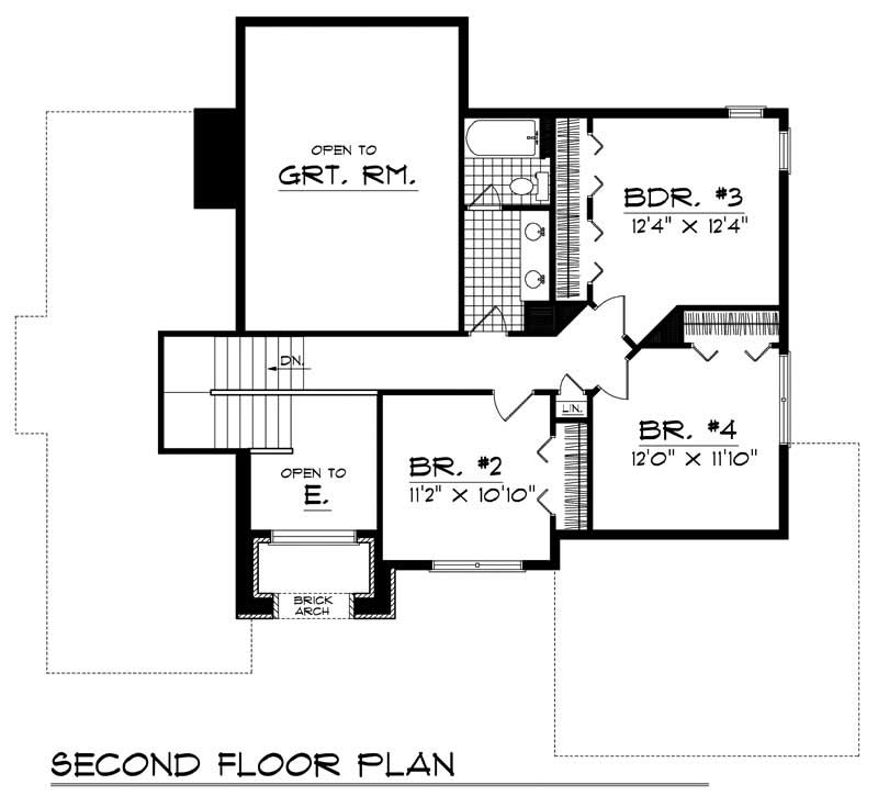 Floor Plan Second Story of European Plan #101-1262