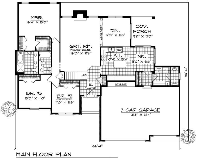 Floor Plan First Story of Ranch Plan #101-1265