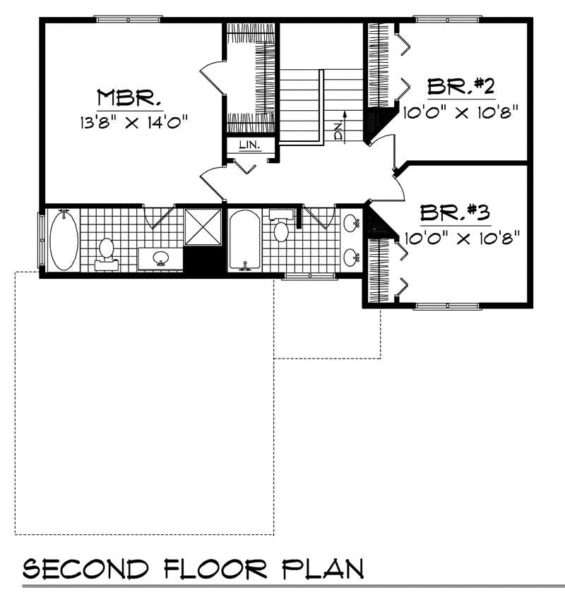 Floor Plan Second Story of Craftsman Plan #101-1269