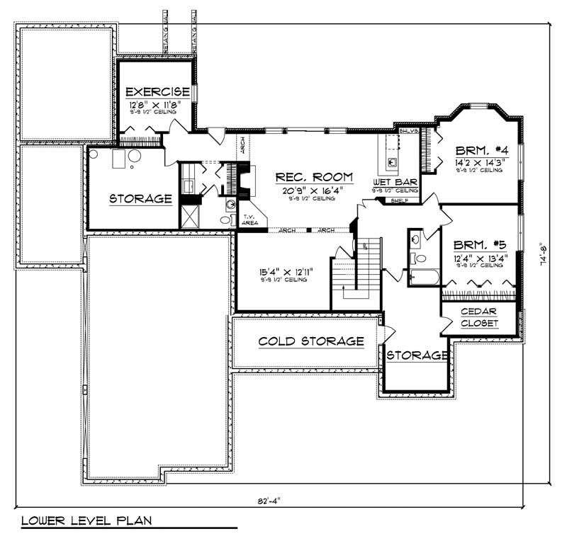 Floor Plan Basement of Craftsman Plan #101-1282