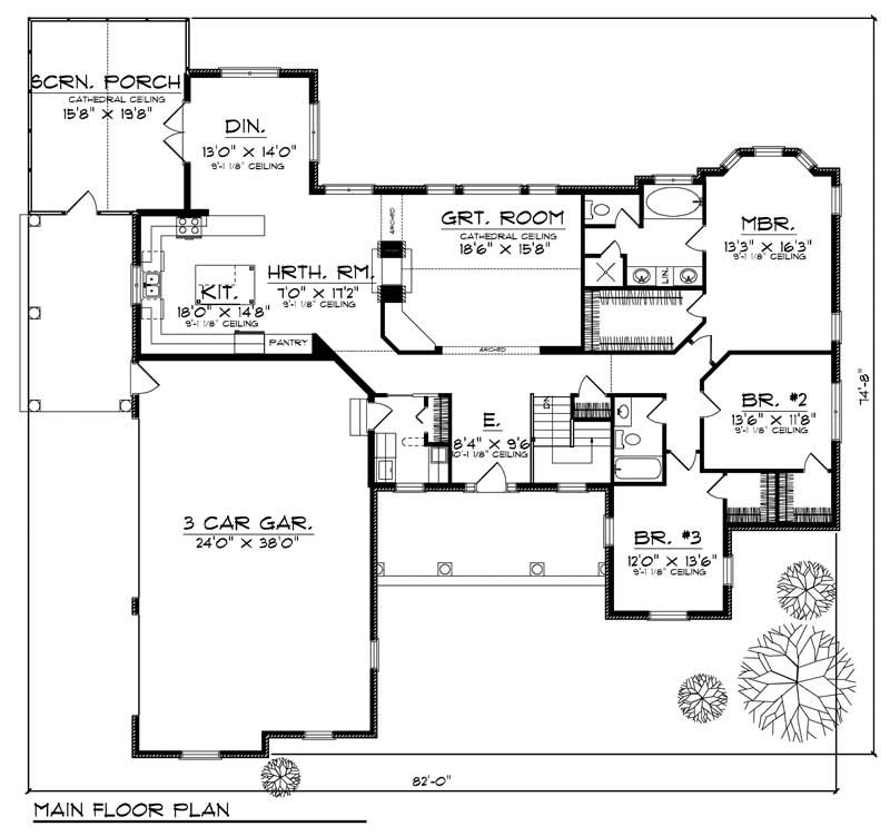 Floor Plan First Story of Craftsman Plan #101-1282