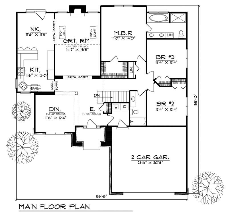 Floor Plan First Story of Ranch Plan #101-1287
