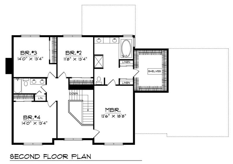 Floor Plan Second Story of Craftsman Plan #101-1292