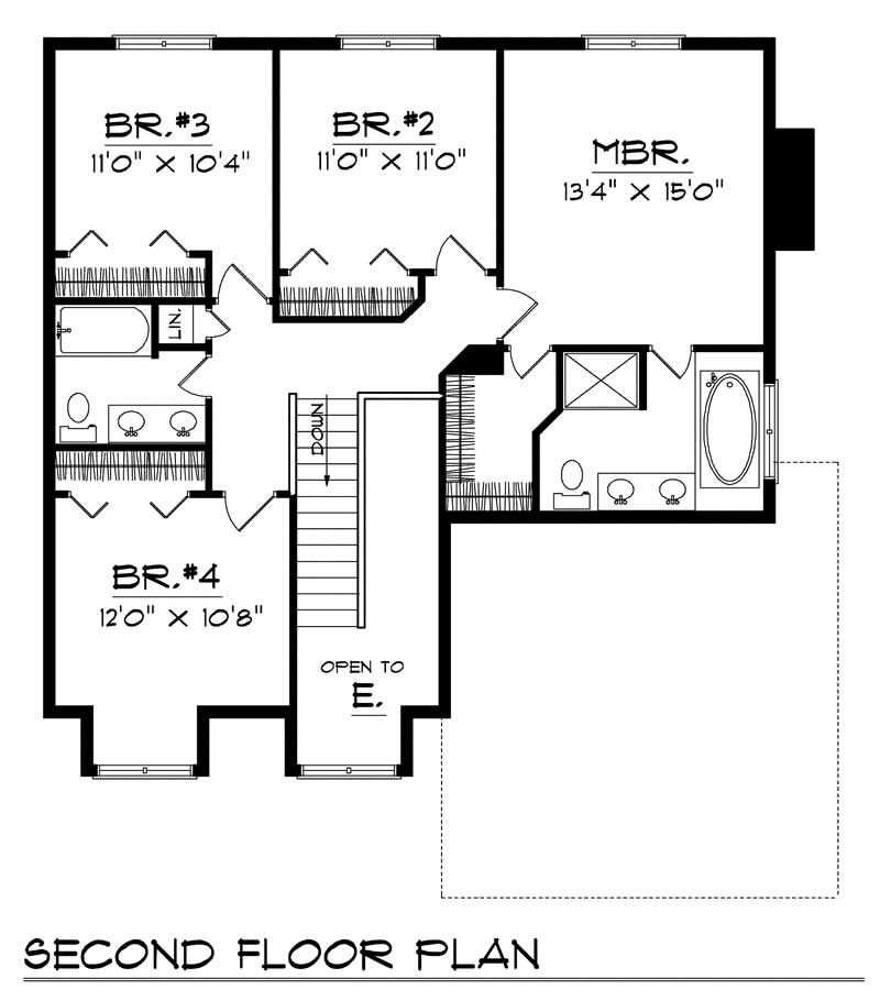 Floor Plan Second Story of Cape Cod Plan #101-1293