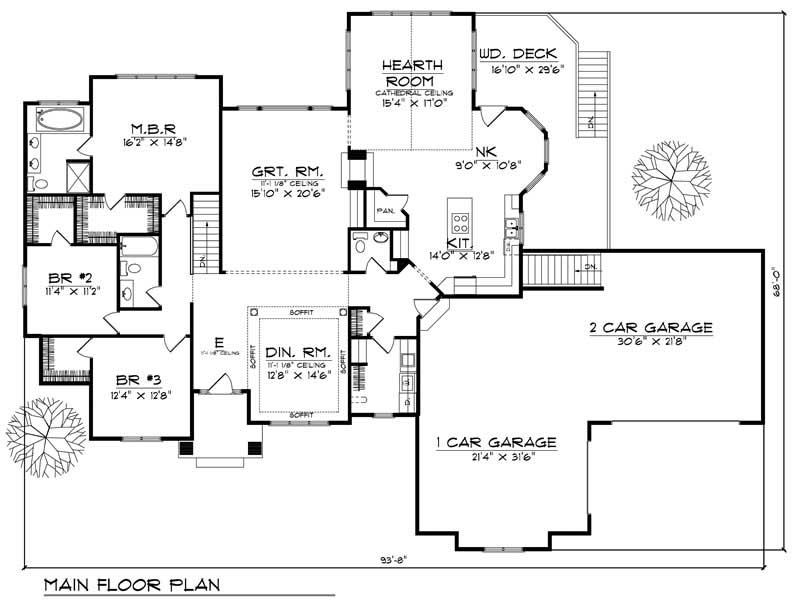 Floor Plan First Story of Ranch Plan #101-1295