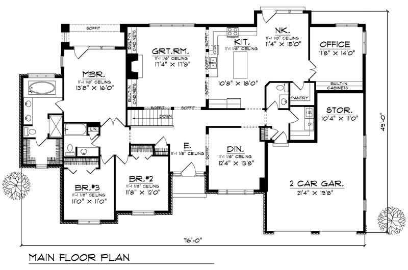 Floor Plan First Story of Ranch Plan #101-1296