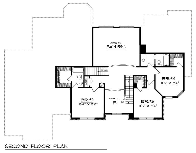 Floor Plan Second Story of European Plan #101-1298