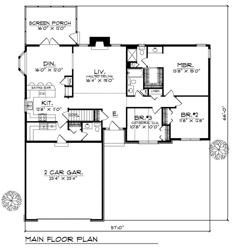 Floor Plan First Story of Bungalow Plan #101-1299