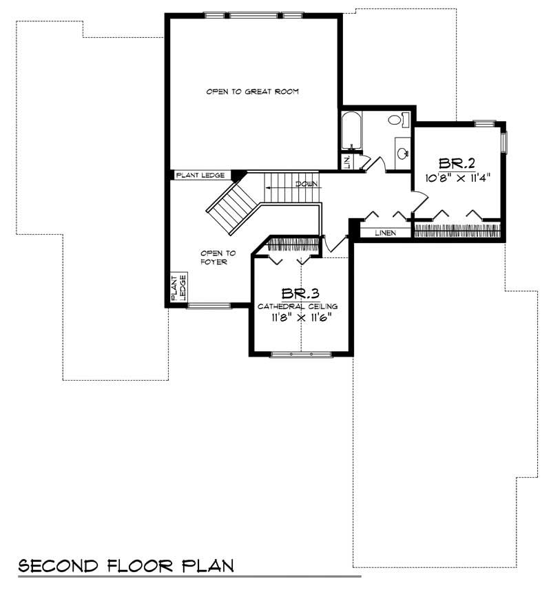 Floor Plan Second Story of European Plan #101-1300