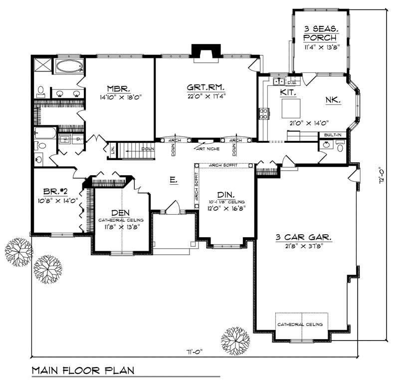 Floor Plan First Story of Ranch Plan #101-1302