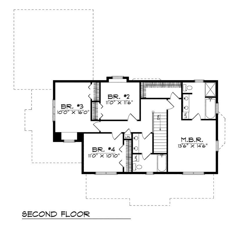 Floor Plan Second Story of Country Plan #101-1304