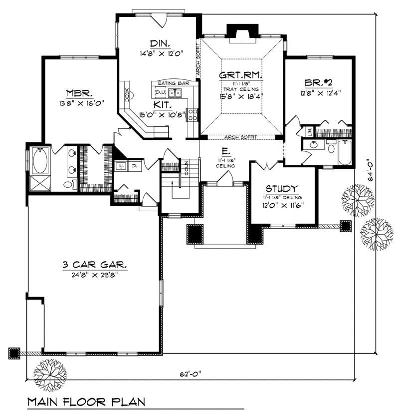 Floor Plan First Story of Ranch Plan #101-1305