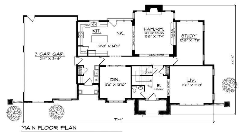 Floor Plan First Story of Colonial Plan #101-1308
