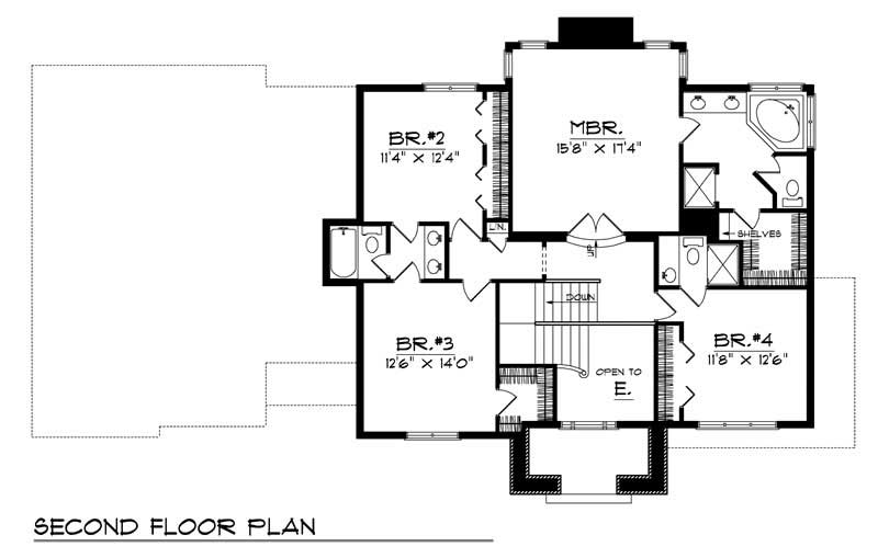 Floor Plan Second Story of Colonial Plan #101-1308